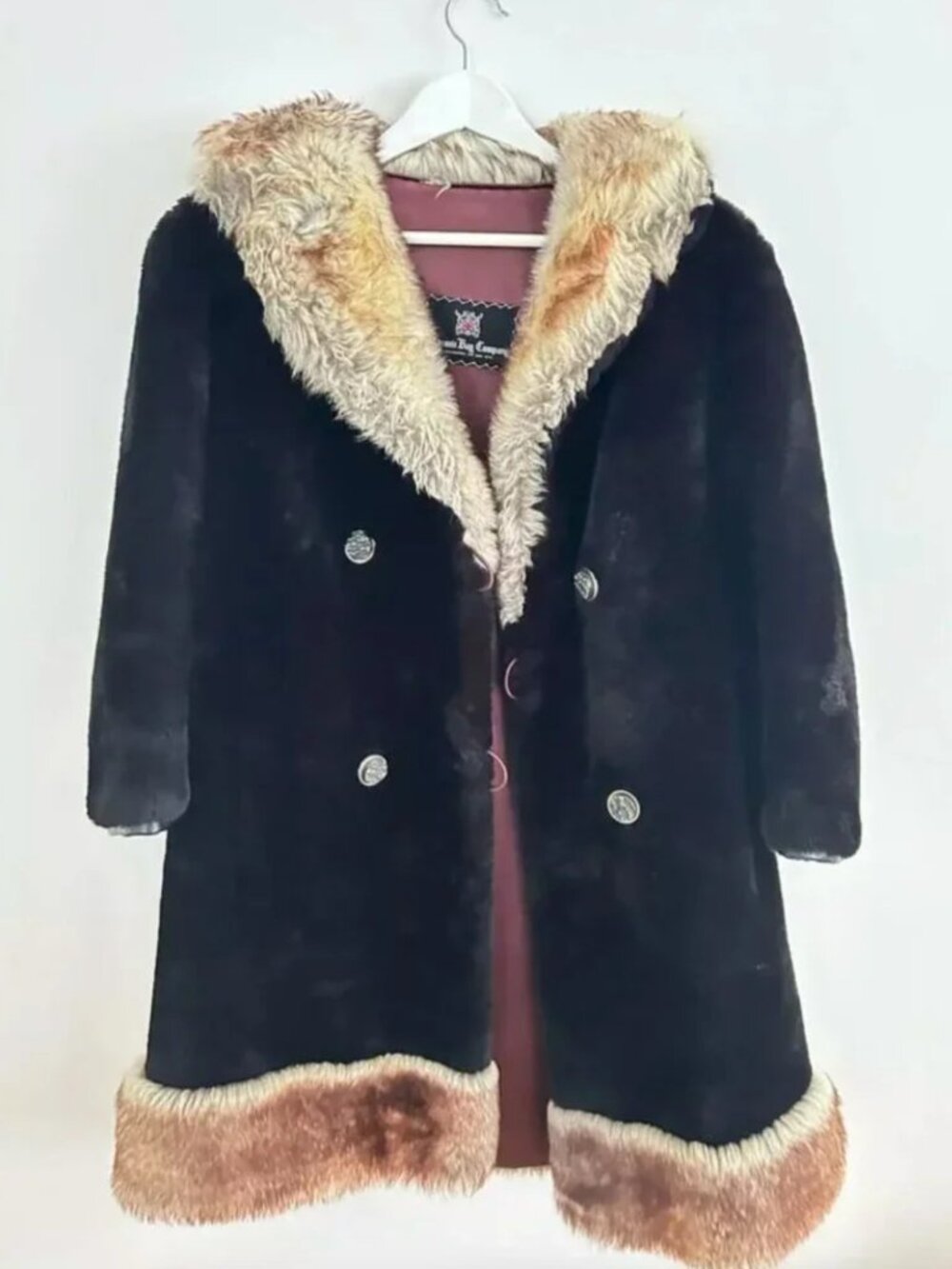 Vintage Hudson's Bay Company Long Thick Coat Lined Fur Pockets Trim M